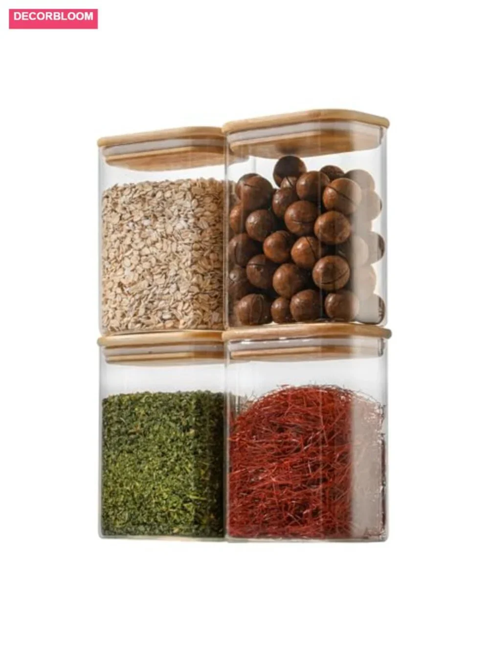 37oz Rectangle Airtight Glass Storage Containers with Bamboo Lids Set of 4